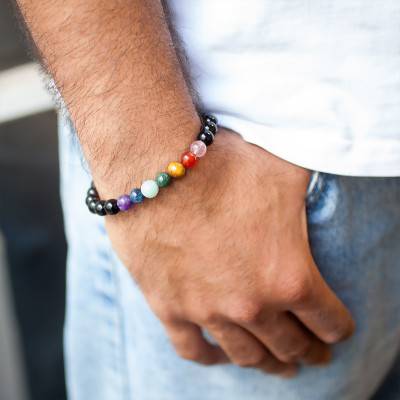 7 Chakra Black Agate Bracelet - Lauren Steven