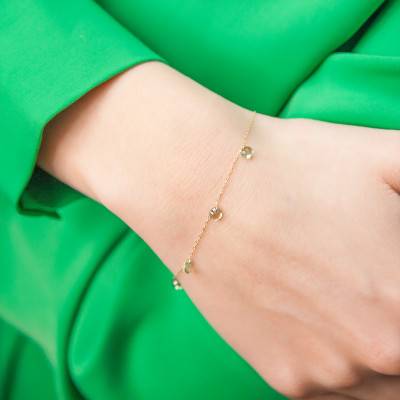 750/1000 Yellow Gold & Pierced Green Sapphires Bracelet, 16 cm to 18 cm - Demetra