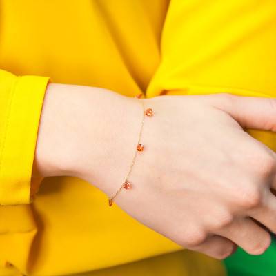 Bracelet 5 Saphirs Rouges Percés & Or Jaune 750, Longueur 16 cm à 18 cm - Demetra
