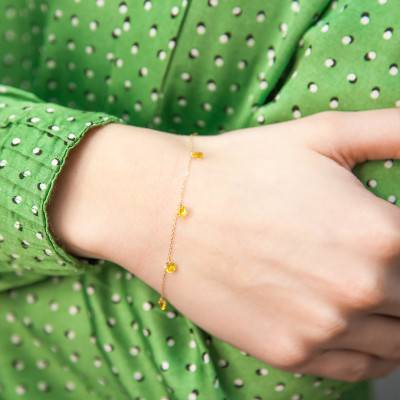 Bracelet 5 Saphirs Jaunes Percés & Or Jaune 750, Longueur 16 cm à 18 cm - Demetra