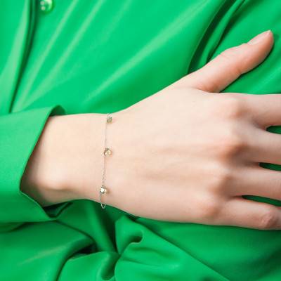 750/1000 White Gold & 3 Drilled Green Sapphires Bracelet, Length 16 cm to 18 cm - Demetra