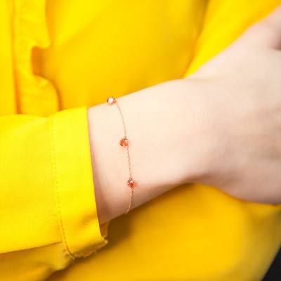 750/1000 Rose Gold & 3 Drilled Red Sapphires Bracelet, Length 16 cm to 18 cm - Demetra