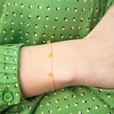 Bracelet 3 Saphirs Jaunes Percés & Or Jaune 750, Longueur 16 cm à 18 cm - Demetra