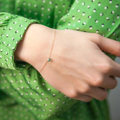 750/1000 Rose Gold & Drilled Green Sapphire 0.30 ct Bracelet, Length 16 cm to 18 cm - Demetra