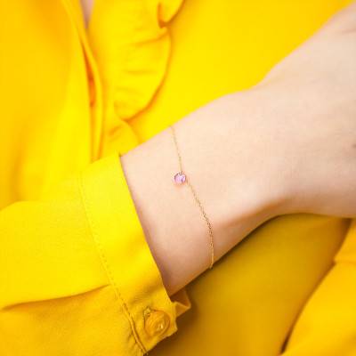 750/1000 Yellow Gold & Drilled Pink Sapphire 0.30 ct Bracelet, Length 16 cm to 18 cm - Demetra