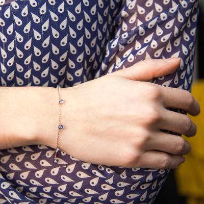 750/1000 Rose Gold & 5 Pierced Blue Sapphire Bracelet, 16 cm to 18 cm - Demetra
