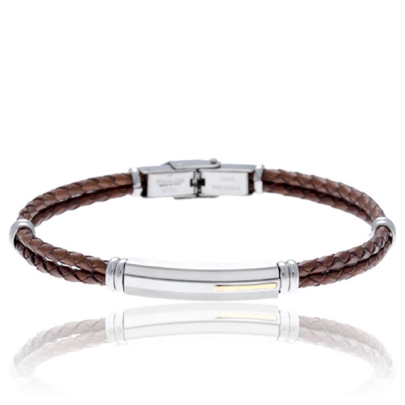 Bracelet Double Cuir Marron Mousqueton Acier-Tommy Hilfiger - Ocarat