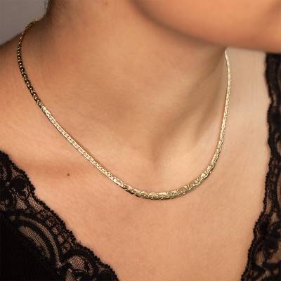 Collier en chute Maille Haricot, Or Jaune 750, Longueur 50 cm, Largeur de 5,00 à 6,50 mm - Manillon