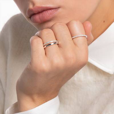 925 Silver Double Band & White Stones Ring - TR2316-051-14 - Thomas Sabo