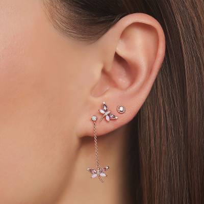 Clou d'oreille Unique Doré Rose Libellule Pierres Roses - H2188-321-7 - Thomas Sabo