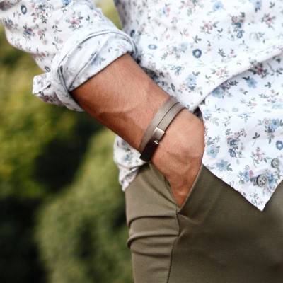 Bracelet U'TURN TWICE cuir gris, Longueur 15,5 à 19,5 cm - Ursul