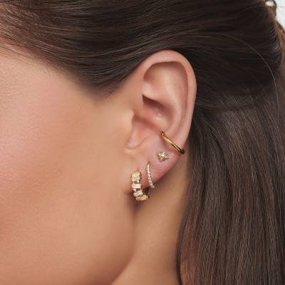 1 Small Gold Hoop Earring & White Stones, Diameter 14 mm - CR665-414-14 - Thomas Sabo