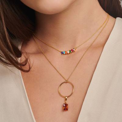 18K Yellow Gold-Plated Charm Pendant With Large Orange Stone - 1868-472-4 - Thomas Sabo
