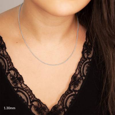 750/1000 White Gold Solid Spiga Chain, 40 cm Length, 1 to 1.40 mm Width - Manillon