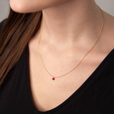 Yellow 750/1000 Gold & Red Pierced Ruby 0.32 ct Necklace, Length 38 cm to 45 cm - Ocarat