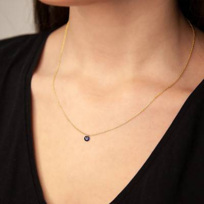 Yellow 750/1000 Gold & Royal Blue Pierced Sapphire 0.43 ct Necklace, Length 38 cm to 45 cm - Ocarat