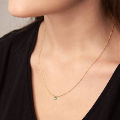Yellow 750/1000 Gold & Emerald 0.22 ct Necklace, Length 38 cm to 45 cm - Ocarat