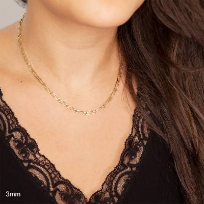 750/1000 Yellow Gold Alternated Oval Link Chain, 45 cm Length, 2.60 mm or 3 mm Width - Manillon