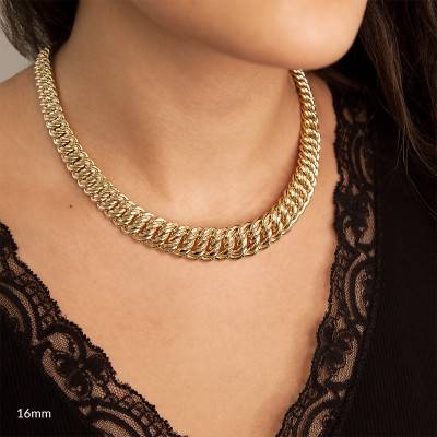 Chaîne en chute Maille Américaine Creuse, Or Jaune 750, Longueur 50 cm, Largeur de 10 à 12mm - Manillon