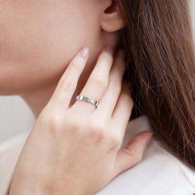 750/1000 White Gold Polished Flat Ribbon Wedding Ring, Width 3 mm - Ponce