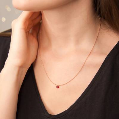 750/1000 Rose Gold & Drilled Red Ruby Necklace 0,47 ct, Length 38 cm to 45 cm - Ocarat