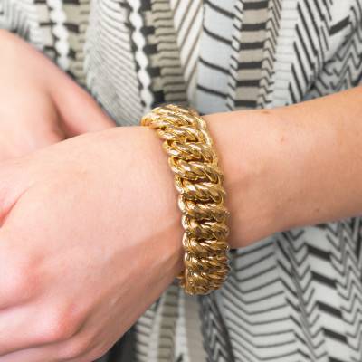 750/1000 Yellow Gold American Chain Bracelet, 19 cm Length, Width from 7 mm to 19 mm - Manillon