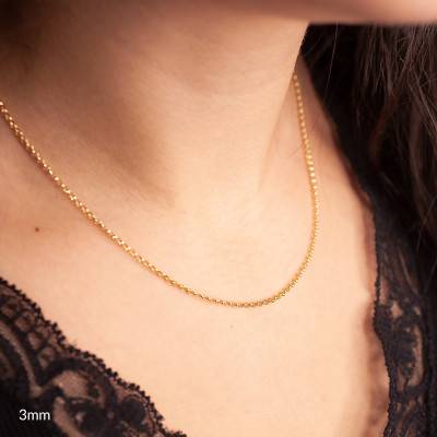 375/1000 Yellow Gold Rolo Chain, 50 cm Length, Width from 1.10 mm to 4.60 mm - Manillon
