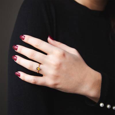 Bague, Or Jaune 750, Citrine Poire & Diamants - Bloomingstone