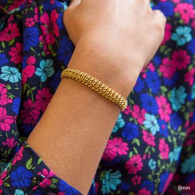 Yellow Gold-Plated Flat Curb Bracelet, Length 18 cm - Manillon