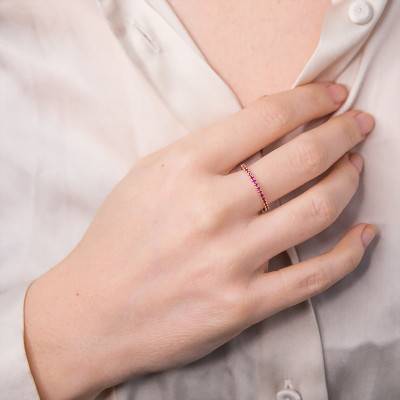 Bague Half Eternity Or Rose 375, Rubis - Aurora
