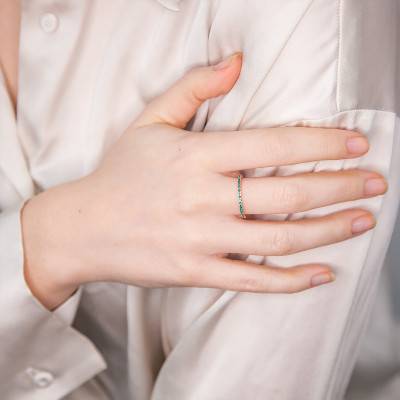 Bague Half Eternity Or Rose 375, Emeraudes - Aurora