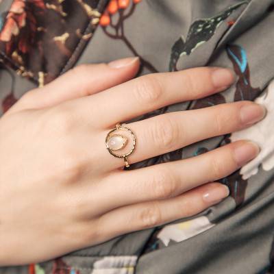 Bague plaqué or et pierre de lune - Naïades
