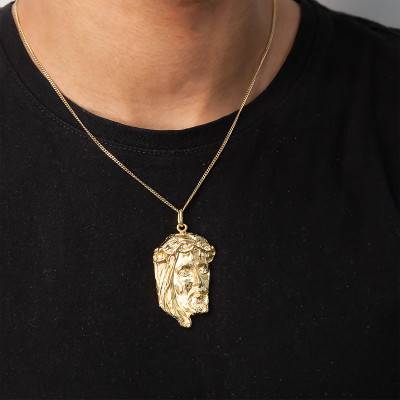 Yellow Gold Christ Head Pendant with Zirconia - Vandona