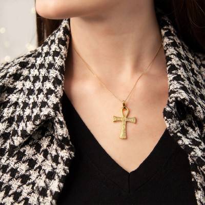 Yellow Gold 375 or 750 Ankh Cross Pendant - Vandona
