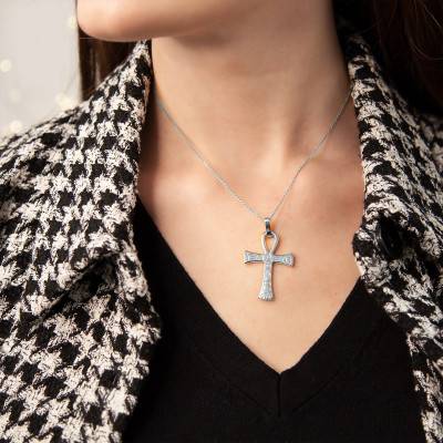White Gold Ankh Cross of Life Pendant - Vandona