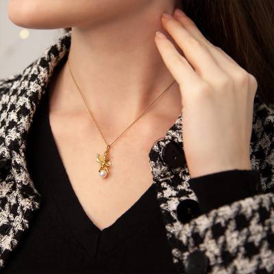 Pendentif Ange Perle & Oxyde Or Jaune - Vandona