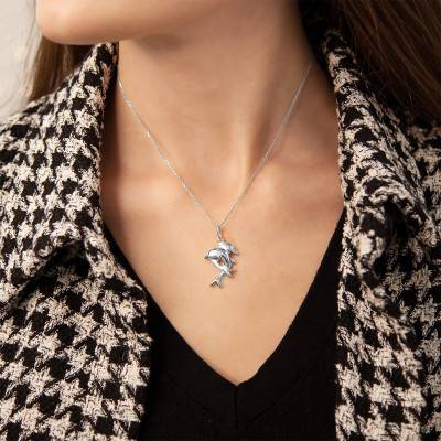 925 Silver Dolphin Couple Pendant - Vandona