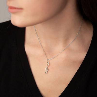 White Gold Treble Clef Pendant - Vandona