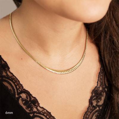375/1000 Yellow Gold Bismarck Chain Graduating Necklace, 45 cm, Width 5 mm to 6 mm - Manillon
