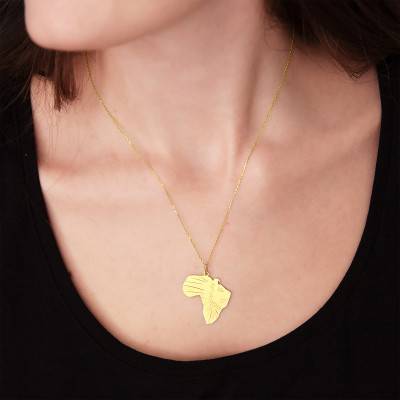 Yellow Gold Africa and Lion Head Pendant - Vandona
