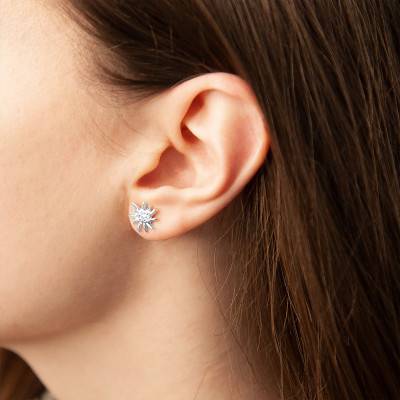 Boucles d'Oreilles Edlweisse Or Blanc 375 ou 750 - Vandona