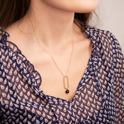Collier Agate Noire Elise, Longueur 45 cm - Ana & Cha