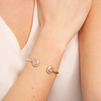 Odile Rose Quartz Open Bangle, 58 mm Diameter - Ana & Cha
