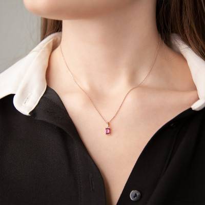 Pendentif Rhodolite Or rose forme Emeraude - Aurora