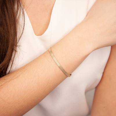 Hanna Yellow Gold-Plated Open Bangle, 58 mm Diameter - Ana & Cha