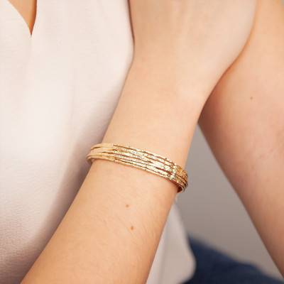 Esmee Yellow Gold-Plated Open Bangle, 58 mm Diameter - Ana & Cha