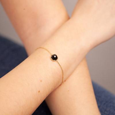 Yellow Gold Vermeil & Black Agate Lise Bracelet, Length 18 cm - Ana & Cha