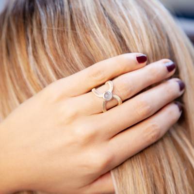 18K Yellow Gold-Plated Blue Agate Célestine Ring - Ana & Cha