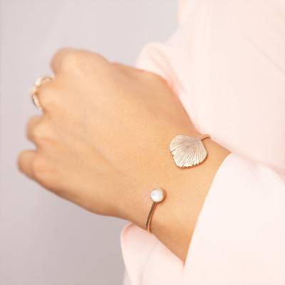 Louison Yellow Gold-Plated Open Bangle & Moonstone, 5.50 mm Width - Ana & Cha