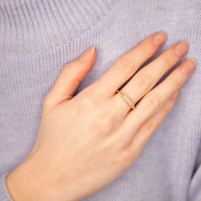Yellow Gold-Plated Rectangular Link Ring - Ana & Cha